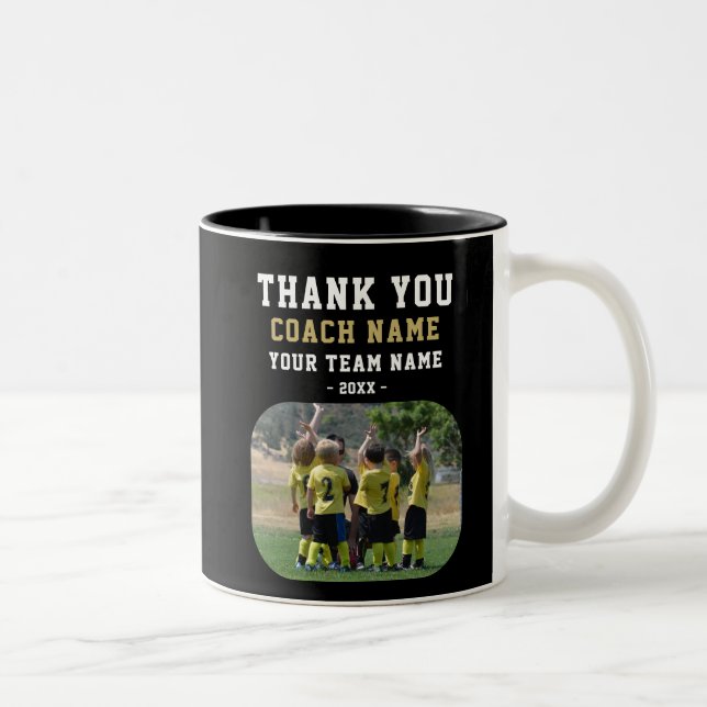 Tasse 2 Couleurs Merci Coach avec Photo de l'équipe (Droit)