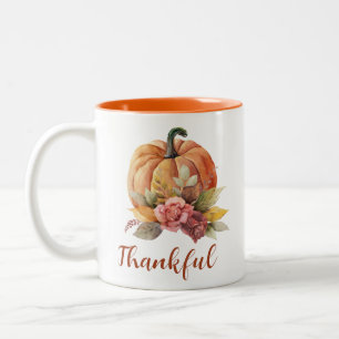 Tasse 2 Couleurs Merci Floral Citrouille Automne Automne Thanksgivi