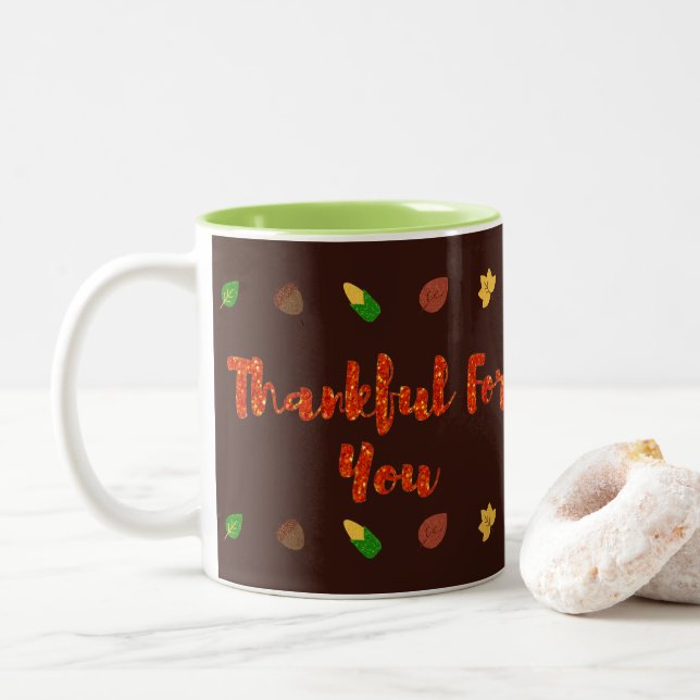Tasse 2 Couleurs Merci Pour Vous, Thanksgiving (Avec donut)