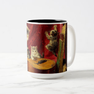 Tasse 2 Couleurs Mère Chat et chatons Jouer avec la guitare