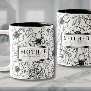 Tasse 2 Couleurs Mère Florale Noir Blanc