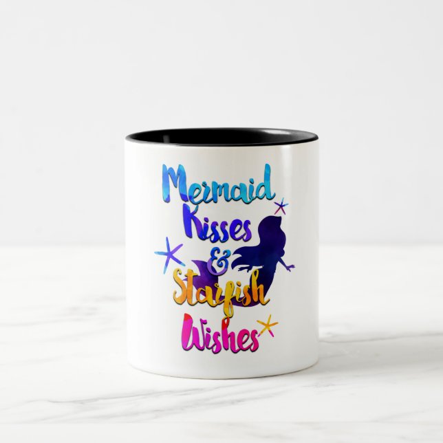 Tasse 2 Couleurs Mermaid Kisses & Starfish Wives Aquarelle plage (Centre)