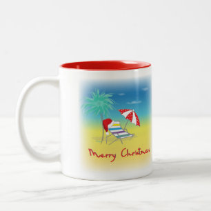 Tasse 2 Couleurs Merry Christmas, Santa Hat, Palm Tree, Beach