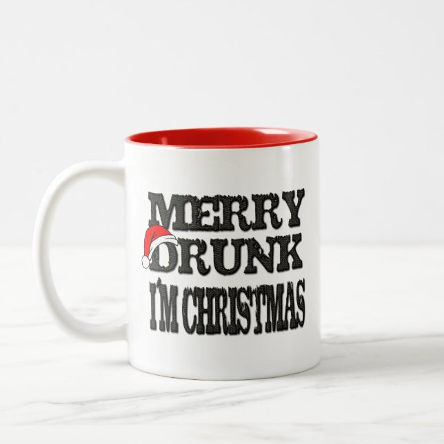 Tasse 2 Couleurs Merry Drunk Je Suis Noël, Hilarious Holiday Cadeau (Gauche)