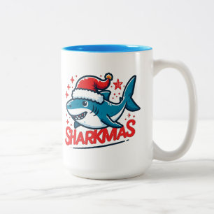 Tasse 2 Couleurs Merry Sharkmas, Christmas Shark, Funny Shark Xmas