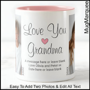 Tasse 2 Couleurs Message d'anniversaire de grand-mère et deux photo