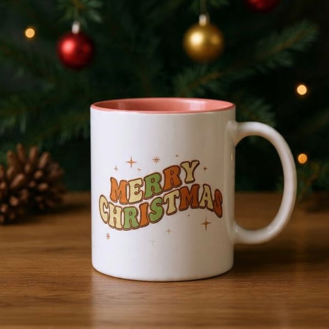 Tasse 2 Couleurs Message rétro funky de Noël (Créateur téléchargé)