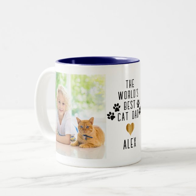 Tasse 2 Couleurs Mete Gold Heart Foil Mondes Meilleur Chat Papa (Devant gauche)