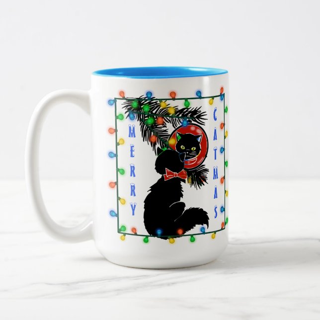Tasse 2 Couleurs Mi-Siècle moderne Chat Noël! (Gauche)