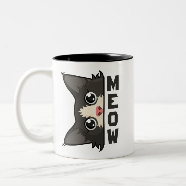 Tasse 2 Couleurs Miaou Chat Smoking Peu drôle regarde Pun  (Gauche)