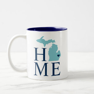 Tasse 2 Couleurs Michigan Accueil Aqua Navy Blue Custom City Heart