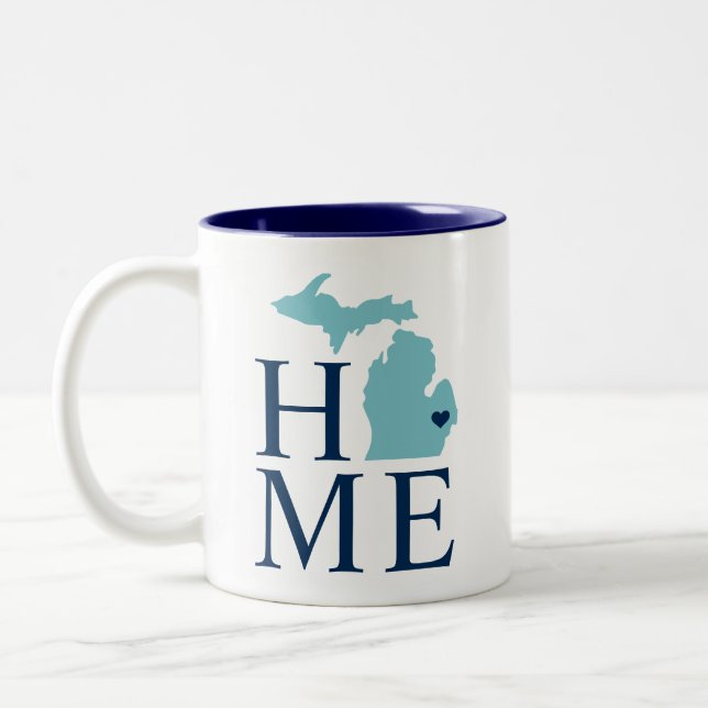 Tasse 2 Couleurs Michigan Accueil Aqua Navy Blue Custom City Heart (Gauche)