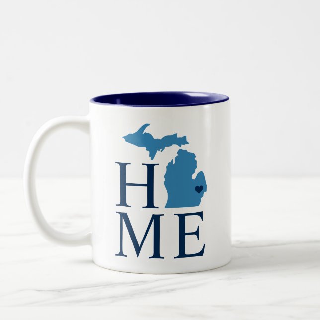Tasse 2 Couleurs Michigan Home Blue and Navy Custom City Heart (Gauche)
