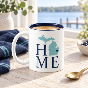 Tasse 2 Couleurs Michigan Maison Aqua Bleu Marine Cœur de Ville Per
