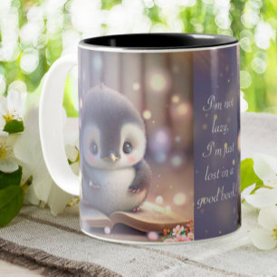 Tasse 2 Couleurs Mignon bébé manchot lisant un livre Citation drôle