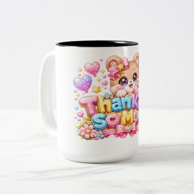 Tasse 2 Couleurs Mignon Kawaii Merci Beaucoup Ours en Peluche Paste (Devant gauche)