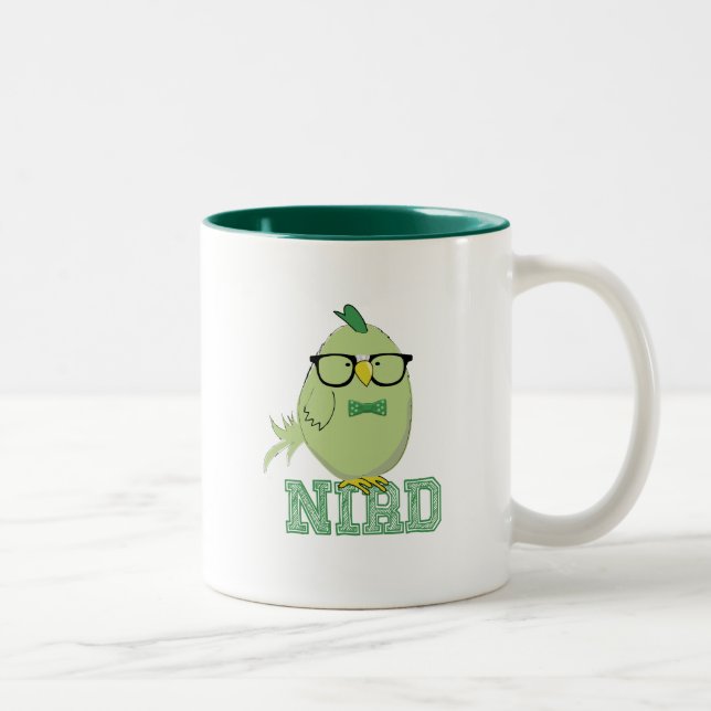 Tasse 2 Couleurs Mignon Oiseau Nerd Vert avec des Lunettes  (Droit)