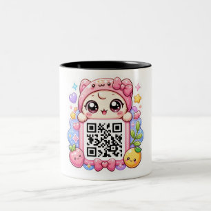 Tasse 2 Couleurs Mignon personnage de code QR rose Kawaii Floral Pa