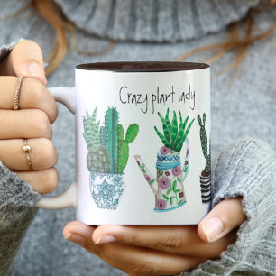 Tasse 2 Couleurs Mignonne dame plante verte plante amoureux cactus