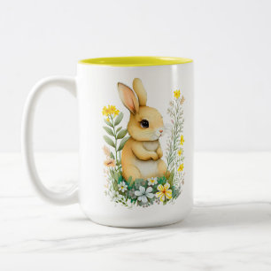 Tasse 2 Couleurs Mignonne lapin et monogramme de Pâques sur blanc