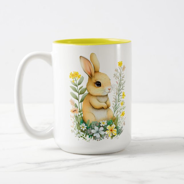 Tasse 2 Couleurs Mignonne lapin et monogramme de Pâques sur blanc (Gauche)