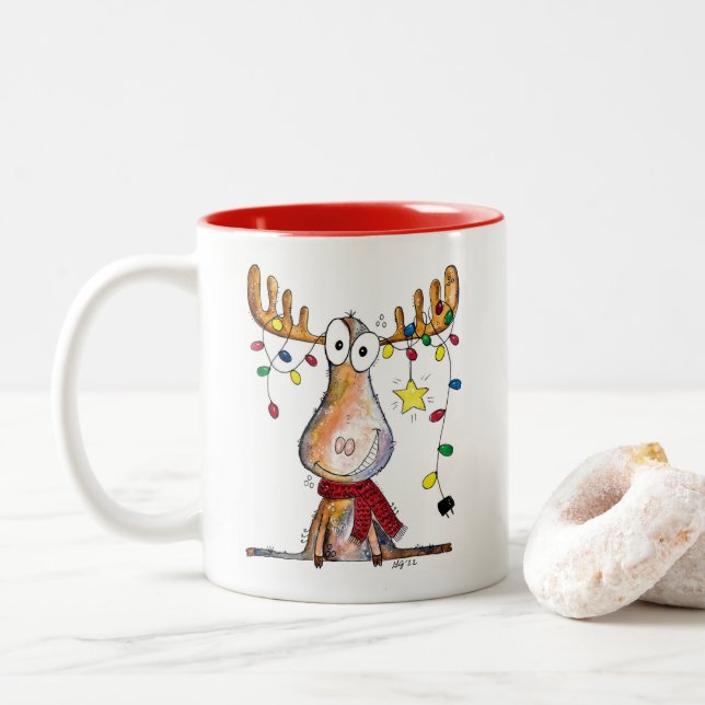 Tasse 2 Couleurs Mignonne orignal de Noël (Avec donut)