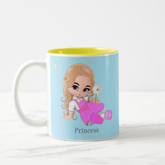 Tasse 2 Couleurs Mignonne petite princesse avec fleur sur bleu clai (Gauche)