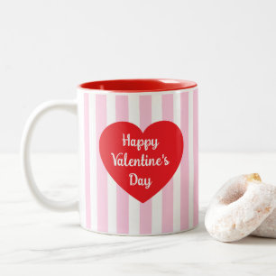 Tasse 2 Couleurs Mignonne Saint Valentin Pink Stripes Red Heart