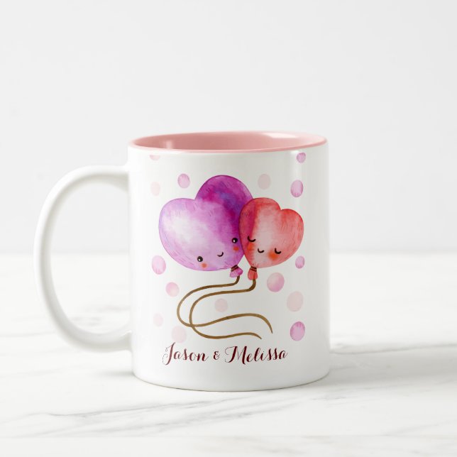 Tasse 2 Couleurs Mignonne Valentine's Day Balloons Monogramme (Gauche)