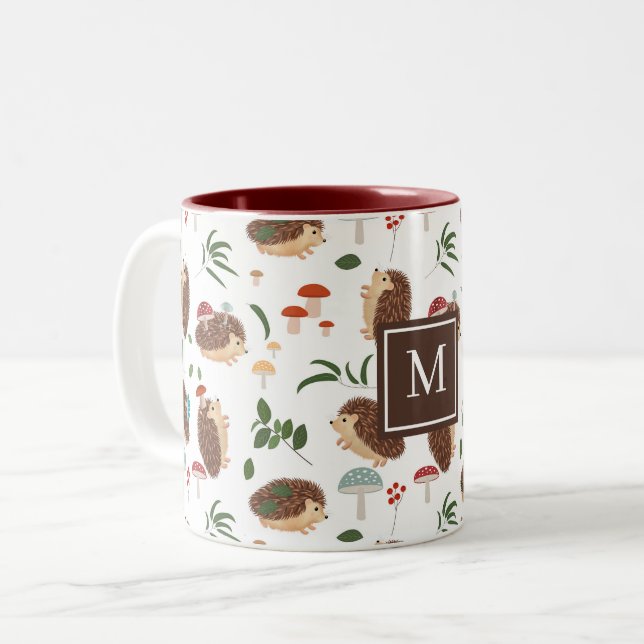 Tasse 2 Couleurs Mignons Champignons de Hérisson Forêt Animale (Devant gauche)