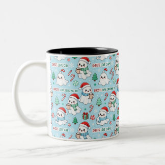 Tasse 2 Couleurs Mignons fantômes portant des chapeaux de Père Noël