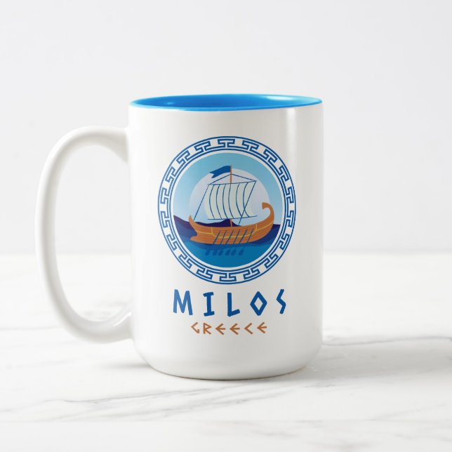 Tasse 2 Couleurs Milos, Grèce Design de navires grecs (Gauche)