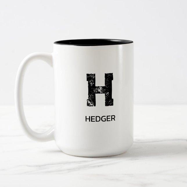 TASSE 2 COULEURS MINIMALIST BLACK ONE LETTER MONOGRAM NAME WHITE (Gauche)
