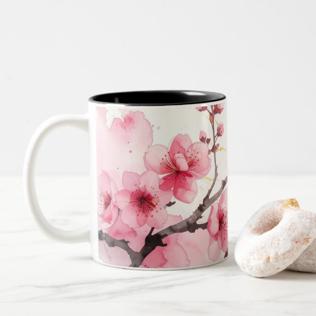 Tasse 2 Couleurs Minimalist Pink Sakura Zen Coffee Cup  (Avec donut)