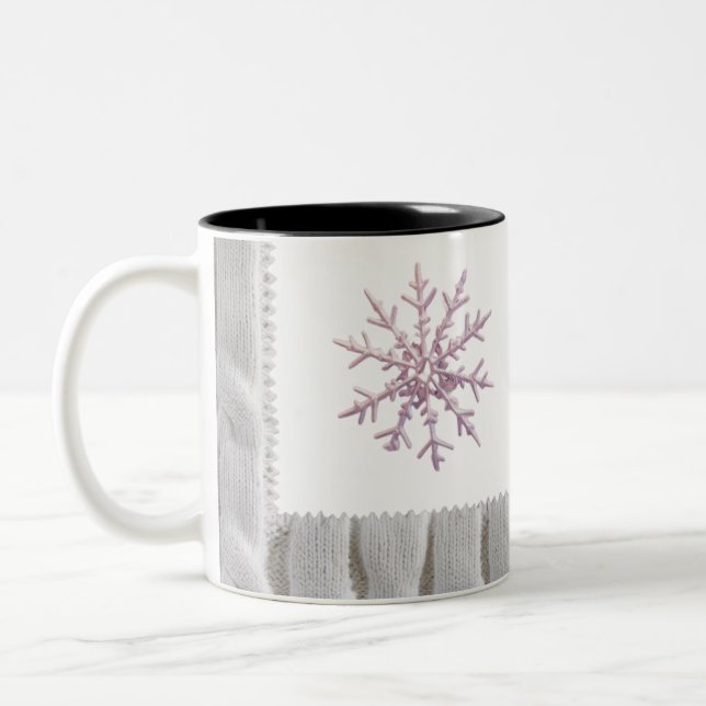 Tasse 2 Couleurs Minimalist Pink Snowflake White Cable Knit  (Gauche)
