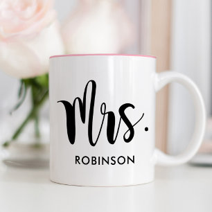 Tasse 2 Couleurs Mme Black Modern Script Mariage Personnalisé