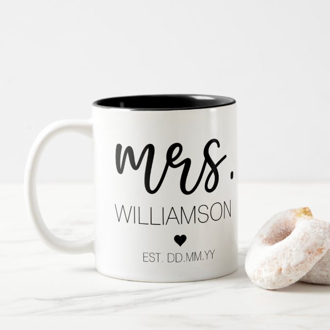 Tasse 2 Couleurs Mme Elegant Nom personnalisé Mariage Nouveau cadea (Avec donut)