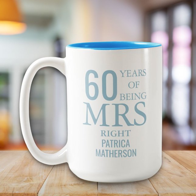 Tasse 2 Couleurs Mme Right Fun 60e anniversaire de mariage (Mrs Right Fun 60th Wedding Anniversary Two-Tone Coffee Mug)