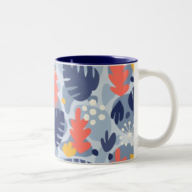 Tasse 2 Couleurs Mod Feuille Monstera Abstrait Hawaiien Tropical -B (Droit)