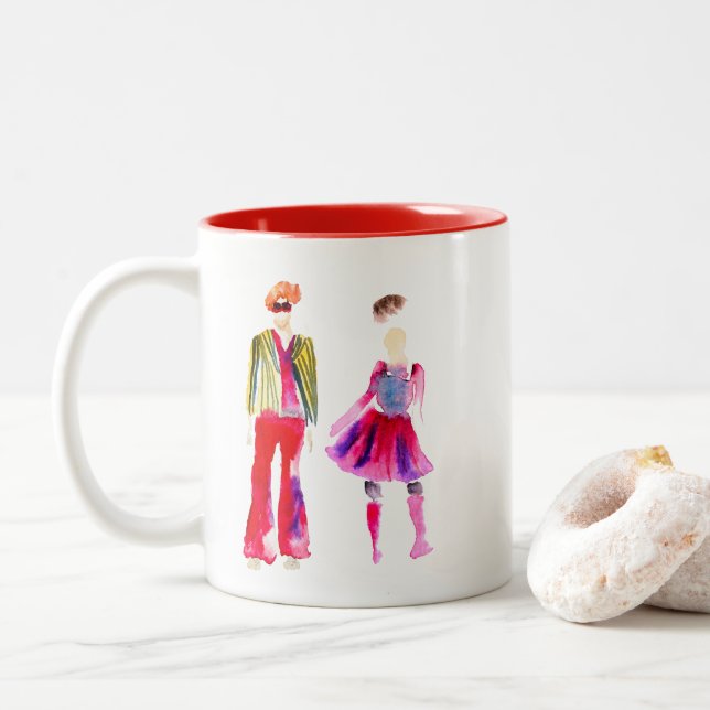 Tasse 2 Couleurs Mode illustration aquarelle boho (Avec donut)