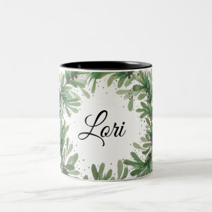 Tasse 2 Couleurs Modèle de monogramme de couronne de gui Deux tons