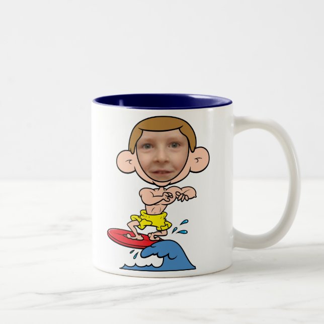 Tasse 2 Couleurs Modèle drôle de visage de photo de surfer (Droit)
