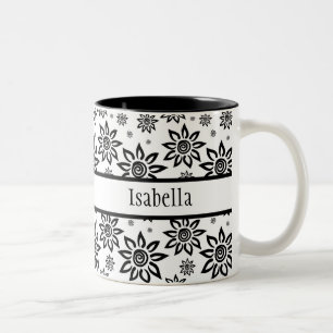 Tasse 2 Couleurs Modèle floral blanc et noir Sunshiney