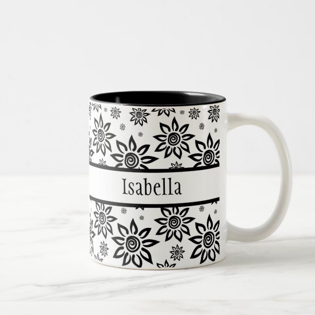 Tasse 2 Couleurs Modèle floral blanc et noir Sunshiney (Droit)