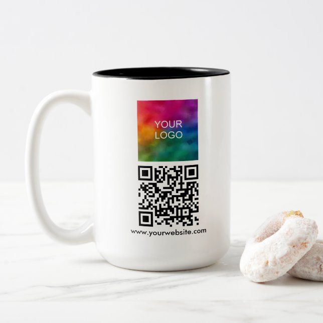 Tasse 2 Couleurs Modèle simple moderne de logo commercial Code QR (Avec donut)