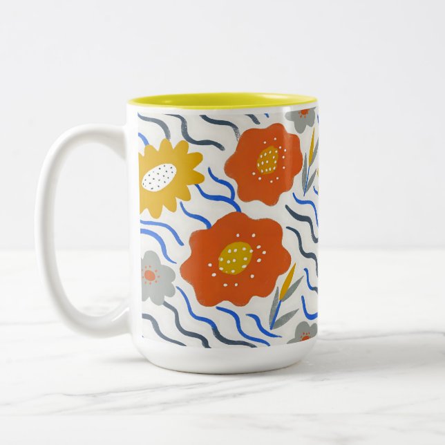 Tasse 2 Couleurs Modern Abstract Flowers Vibrant Wavy (Gauche)