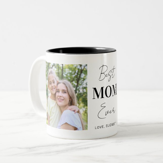 Tasse 2 Couleurs Modern Best Mom Ever 2 Collage photo personnalisé (Devant gauche)