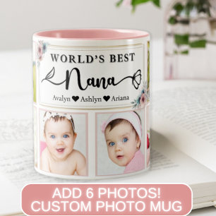 Tasse 2 Couleurs Modern Best Nana Custom Photo Collage Nom Coeur