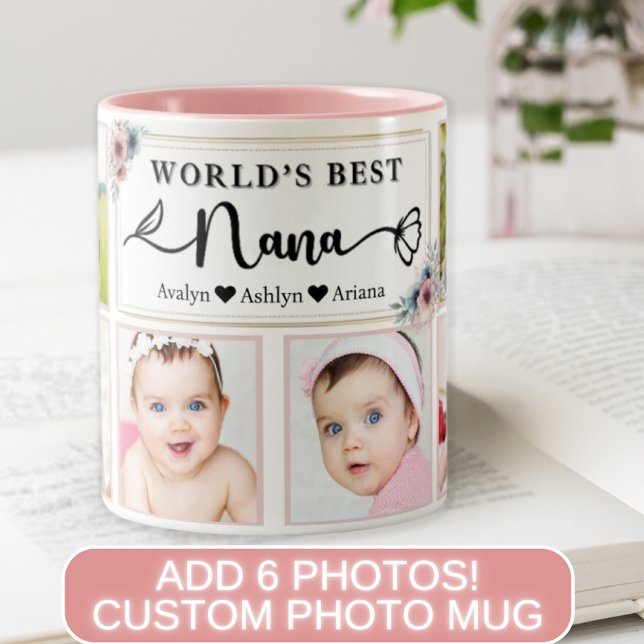 Tasse 2 Couleurs Modern Best Nana Custom Photo Collage Nom Coeur (Créateur téléchargé)