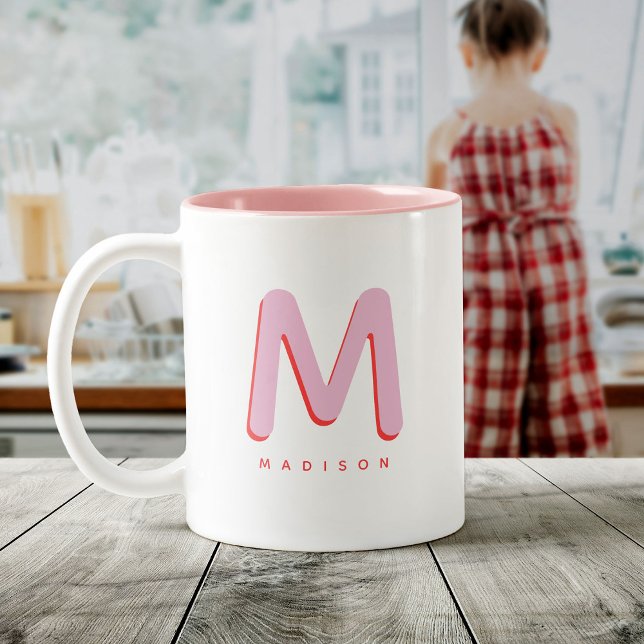 Tasse 2 Couleurs Modern Cute Fun Nom personnalisé 3D Monogramme (Créateur téléchargé)